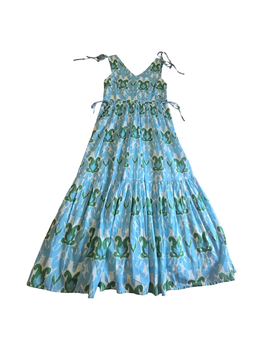 Kirious Los Angeles Blue & Green Floral Maxi Dress with Tie Shoulders